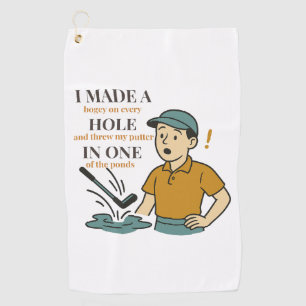 Funny Male Golfer Cartoon - Hole in One Golf Towel