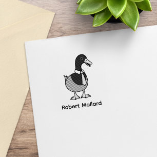 Funny Mallard Duck Collar Necktie Custom Name 1x1 Rubber Stamp