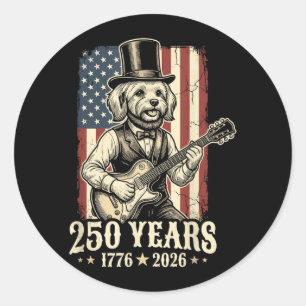 Funny Maltese Dog Aamerican Usa Flag 250 Years 4th Classic Round Sticker
