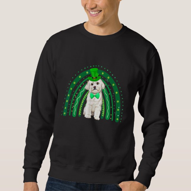 Funny Maltese Dog Green Rainbow Happy St Patricks  Sweatshirt (Front)