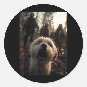 Funny Maltese Selfie With Zombies Spooky Halloween Classic Round Sticker