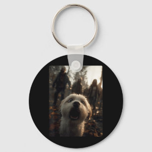 Funny Maltese Selfie With Zombies Spooky Halloween Key Ring
