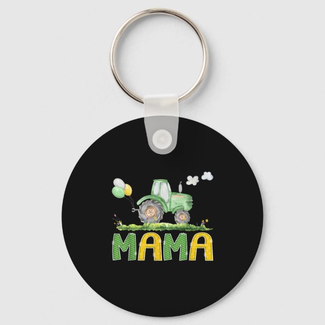 Funny Mama Birthday Boy Tractor Farm Truck Matchin Key Ring (Front)