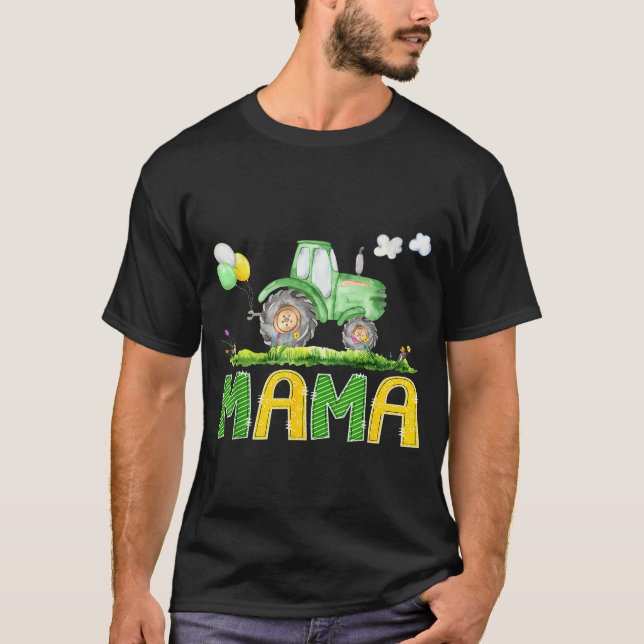 Funny Mama Birthday Boy Tractor Farm Truck Matchin T-Shirt (Front)