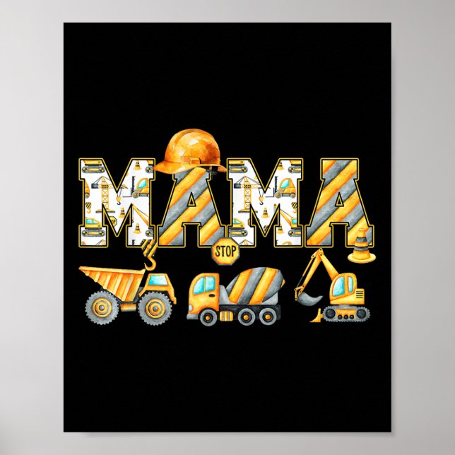 Funny Mama Construction Excavator Kids Matching Fa Poster (Front)