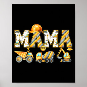 Funny Mama Construction Excavator Kids Matching Poster