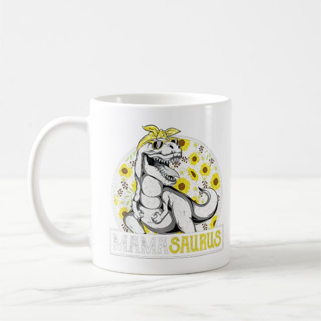Funny Mama Saurus Sunflower , Dinosaur Mum T Rex ( Coffee Mug (Left)