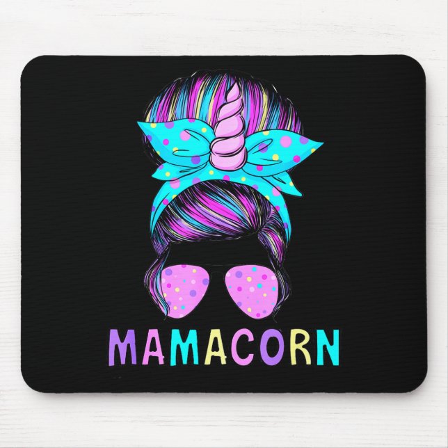 Funny Mamacorn Unicorn Messy Bun Mom Mother's Day  Mouse Pad (Front)