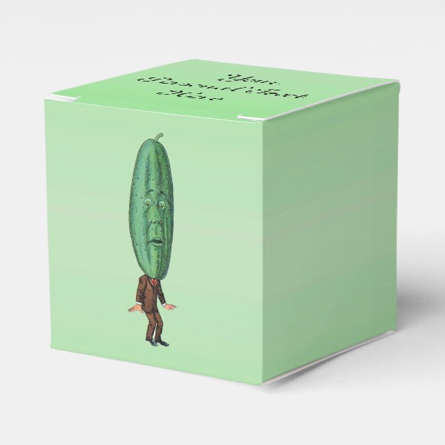 Funny Man Big Pickle Head Brown Suit Green Favour Box (Front Side)