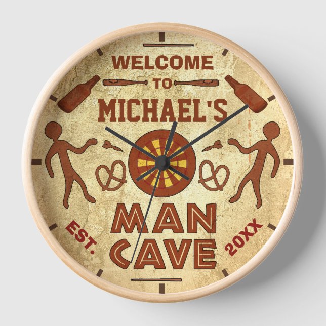Funny Man Cave with Beer Sports TV | Custom Name Clock (Front)