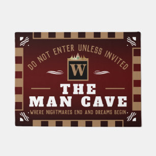 Funny MAN CAVE with Monogram   BROWN Welcome Doormat