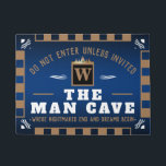 Funny MAN CAVE with Monogram | DEEP BLUE Welcome Doormat<br><div class="desc">You got a space that's your own "sanctuary" at home? Well,  here's a little something to remind your would-be guests to respect the boundaries of the "Cave". Texts Colours are Editable.</div>