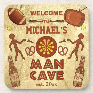 Funny Man Cave with Your Name Custom Coaster