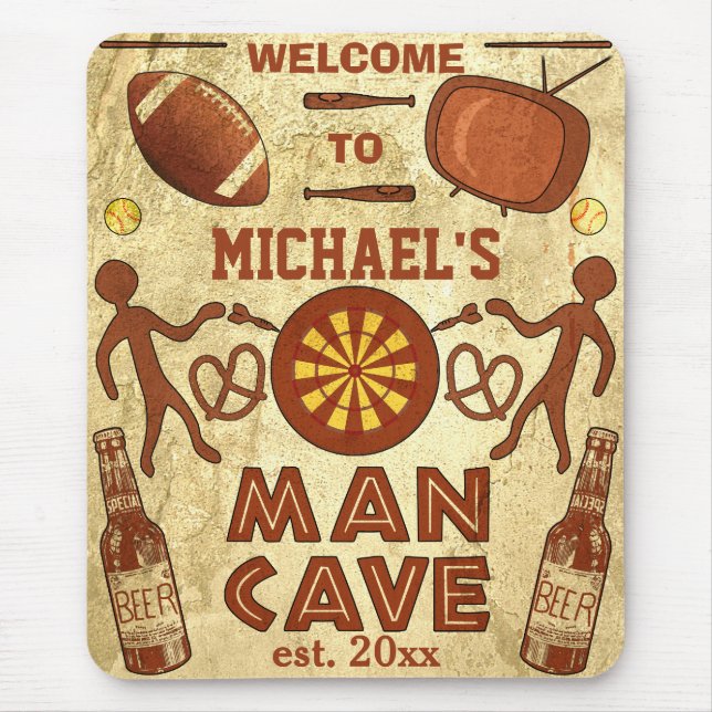 Funny Man Cave with Your Name Custom Mouse Pad (Front)