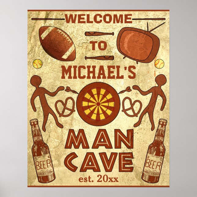 Funny Man Cave with Your Name Custom Poster (Front)