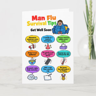 Funny Man Flu Survival Tips Get Well Soon Card