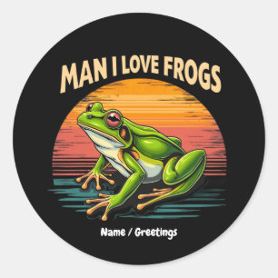 Funny Man I Love Frogs Retro Frog Lovers Cute Classic Round Sticker