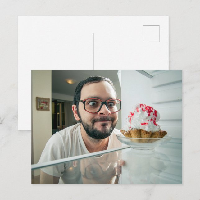 Funny man looking in refrigerator  postcard (Front/Back)