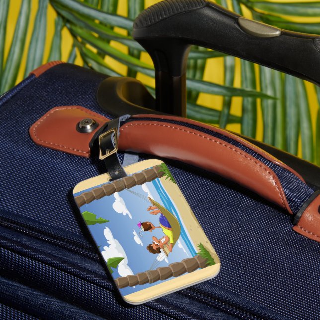 Funny Man Relaxing in Beach Hammock Luggage Tag (Front Insitu 1)