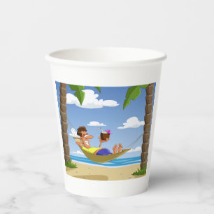 Funny Man Relaxing in Beach Hammock Paper Cups