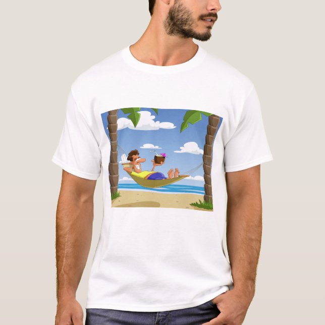 Funny Man Relaxing in Beach Hammock T-Shirt (Front)
