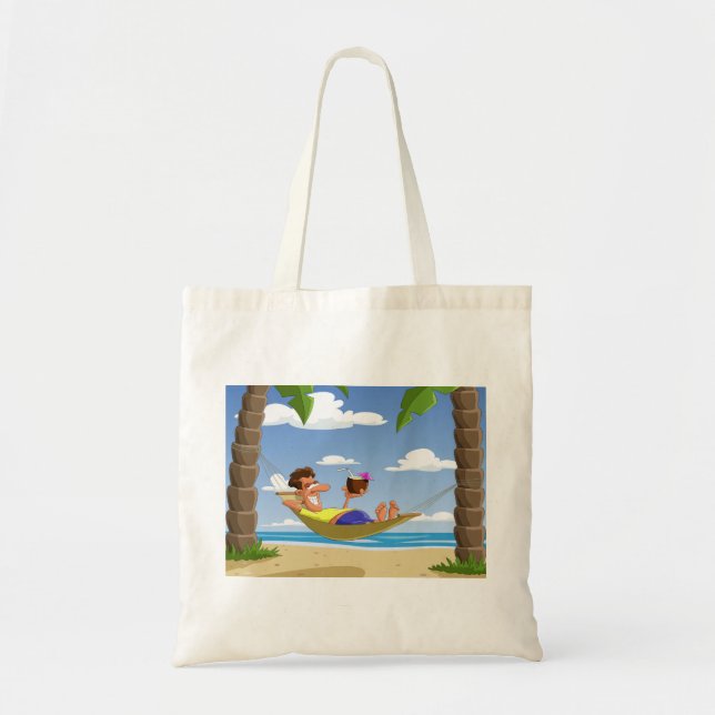 Funny Man Relaxing in Beach Hammock Tote Bag (Front)