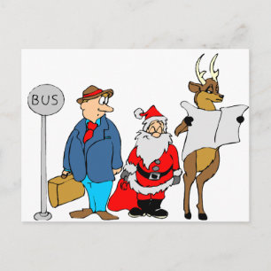 Funny Man Santa Reindeer At The Bus Stop Postcard