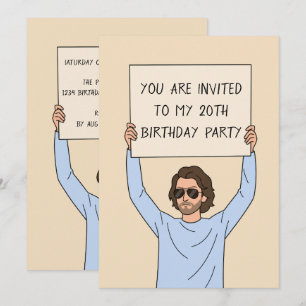 Funny Man with Sign 20th Birthday Invitation