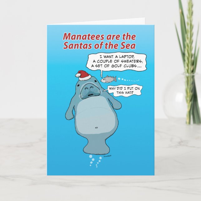 Funny Manatee Claus Christmas Holiday Card (Front)