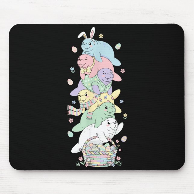 Funny Manatee Easter Egg Kids Mens Womens Easter Mouse Pad (Front)