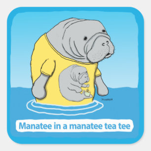 Funny Manatee in a Tea Tee Square Sticker