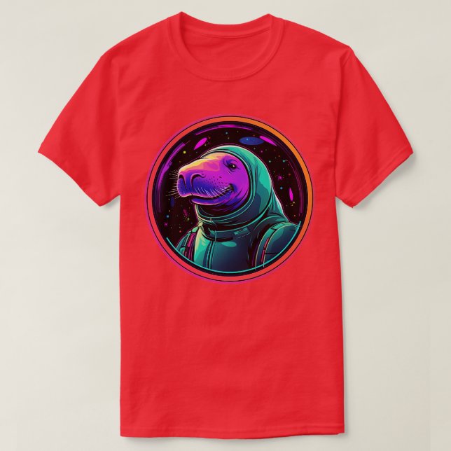 Funny Manatee in Space Cosmic Sea Cow Astronaut An T-Shirt (Design Front)