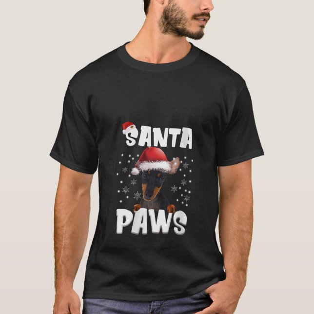 Funny Manchester Terrier Christmas Lights Tree Dog T-Shirt (Front)