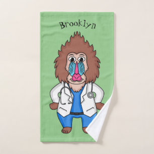 Funny mandrill doctor cartoon illustration bath towel set