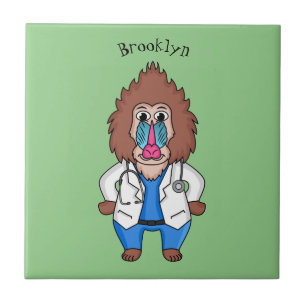 Funny mandrill doctor cartoon illustration ceramic tile