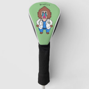 Funny mandrill doctor cartoon illustration golf head cover