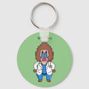 Funny mandrill doctor cartoon illustration key ring
