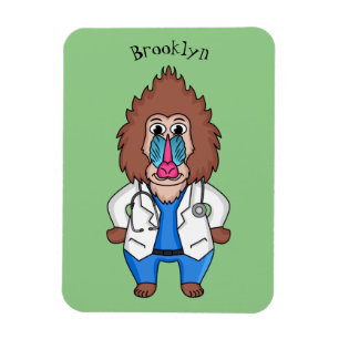 Funny mandrill doctor cartoon illustration magnet