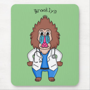Funny mandrill doctor cartoon illustration mouse pad