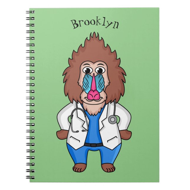 Funny mandrill doctor cartoon illustration notebook (Front)