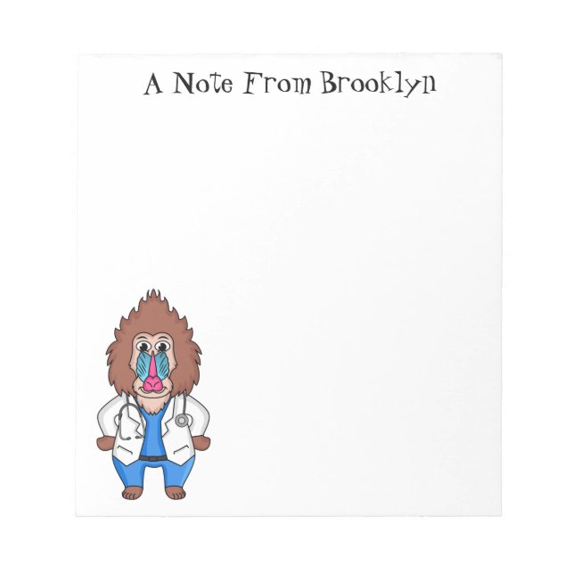 Funny mandrill doctor cartoon illustration notepad (Front)