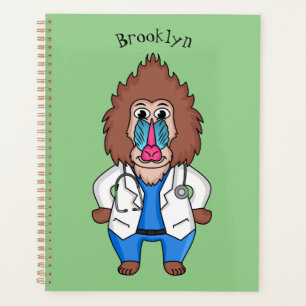 Funny mandrill doctor cartoon illustration planner