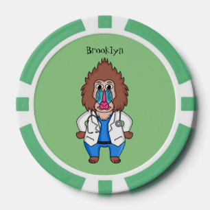 Funny mandrill doctor cartoon illustration poker chips