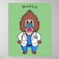Funny mandrill doctor cartoon illustration