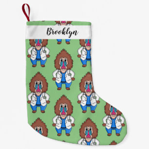 Funny mandrill doctor cartoon illustration small christmas stocking