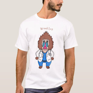Funny mandrill doctor cartoon illustration T-Shirt