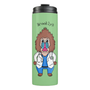 Funny mandrill doctor cartoon illustration thermal tumbler