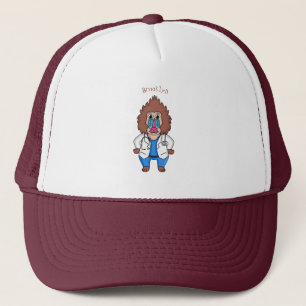 Funny mandrill doctor cartoon illustration trucker hat