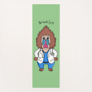 Funny mandrill doctor cartoon illustration  yoga mat