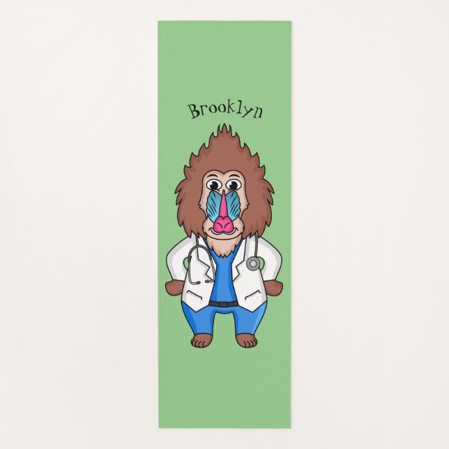Funny mandrill doctor cartoon illustration  yoga mat (Front)